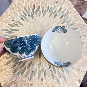 Set of 3 Arita Porcelain Blue Teal Grape Leaf Bowls Japan Signed Orig. Sticker